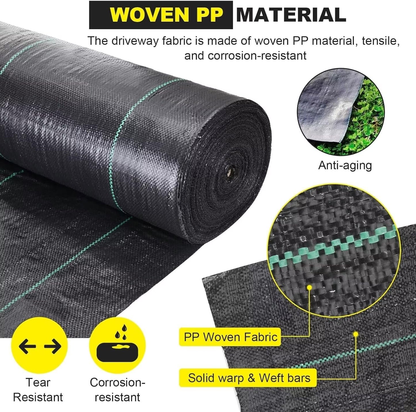 Driveway Fabric 13x115ft - Commercial Weed Barrier, Heavy Duty 3.5OZ Landscape Fabric for Road, French Drain, Erosion Control, and Construction Projects