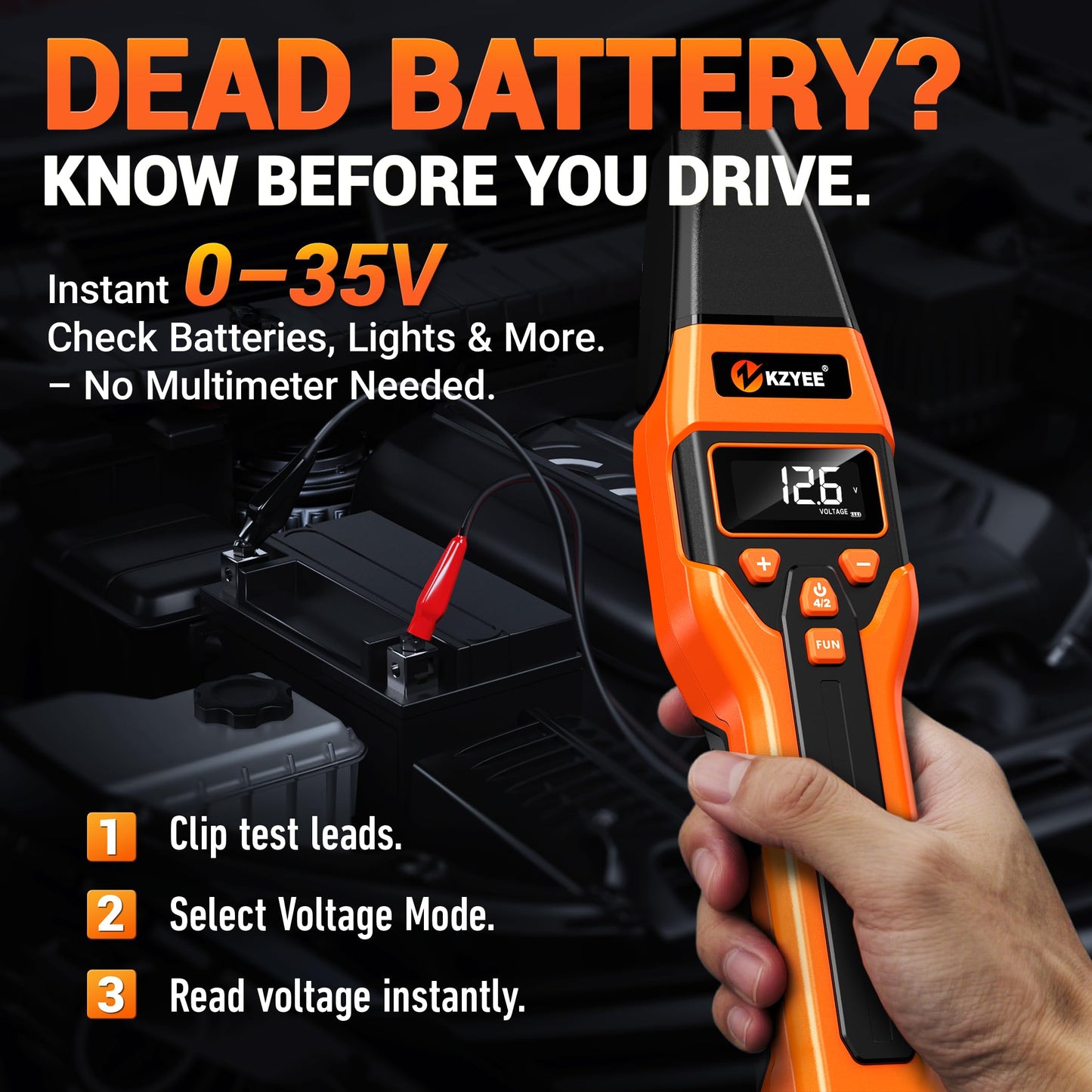 KZYEE KT80 Automotive Inductive Timing Light with Tachometer (RPM), Advance, Dwell Meter & 0-35V Voltage Test, 60° Adjustable LED Strobe, USB-C Rechargeable & 12V Backup, for Distributor Gas Engines