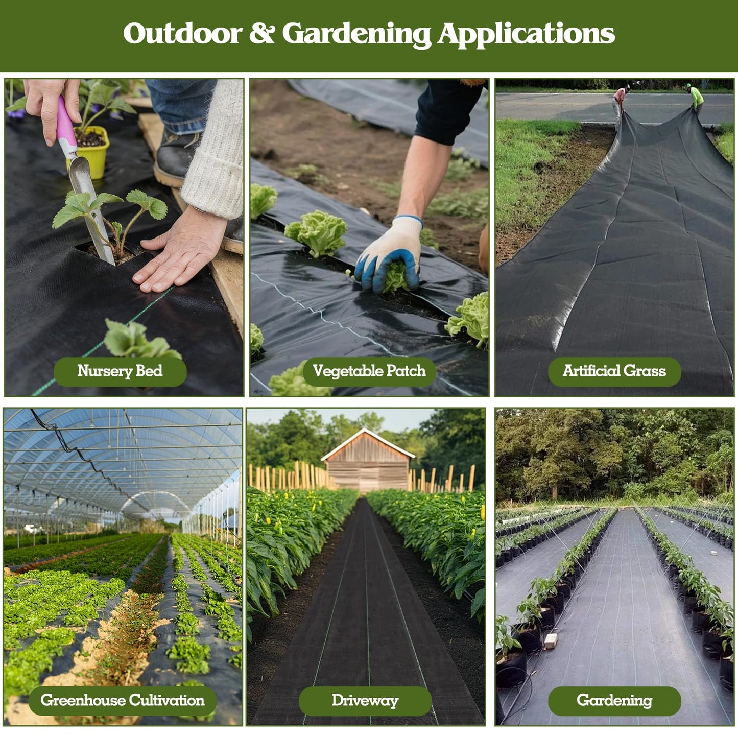 HongWay 6FT x 300FT Weed Barrier Landscape Fabric Heavy Duty, Woven Geotextile Weed Blocker Fabric with 120 U-Shaped Securing Pegs, Weed Control Mats Ground Cover for Garden Beds, Commercial Driveway