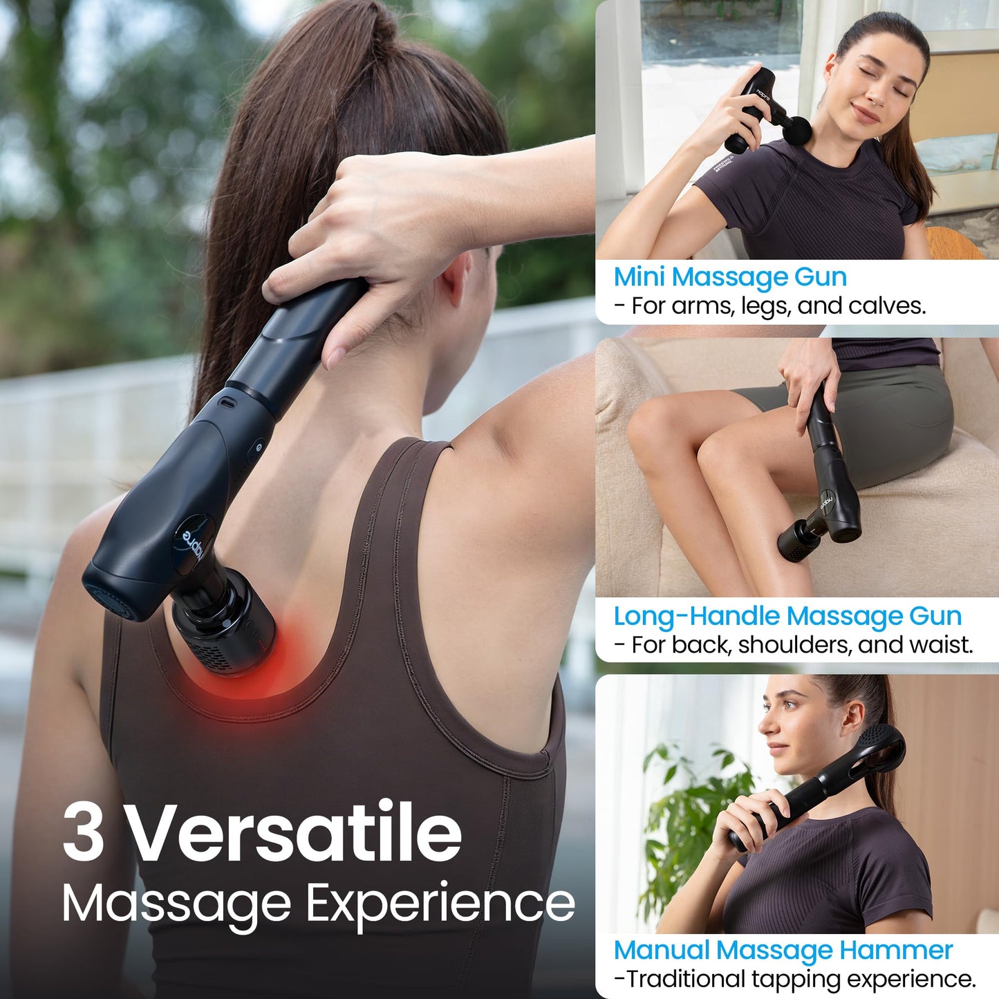NAPRE 3-in-1 Mini Massage Gun with Heat and Cold,Deep Tissue Back Massage with Detachable Handle for Neck/Body Pain Relief,Portable Handheld Percussion Muscle Massager,Small & Quiet,5 Heads,with Case