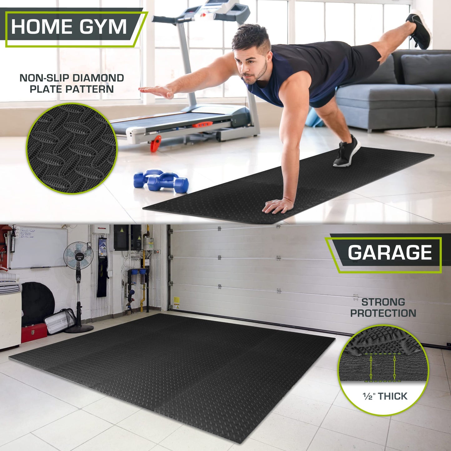 ProsourceFit Exercise Puzzle Mat ½-inch, EVA Interlocking Foam Floor Tiles for Home Gym, Workout Equipment, Kids Play Areas, Black, 48 SQ FT - 12 Tiles
