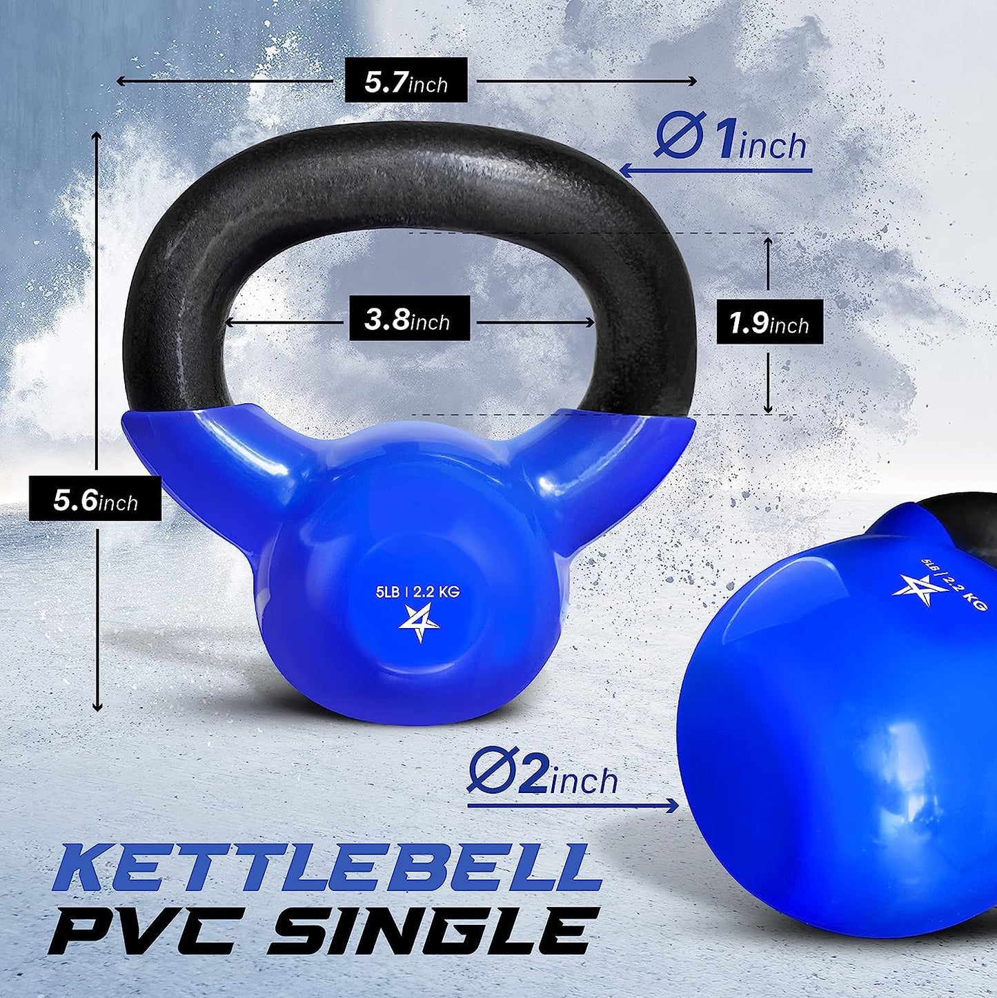 Yes4All Kettlebell, 5 lb Vinyl Coated Cast Iron Strength Training Kettlebells for Home Gym Exercises, Heavy Weights Gym, Fitness, Full Body Workout Equipment, Push up, Grip, Strength Training - Blue