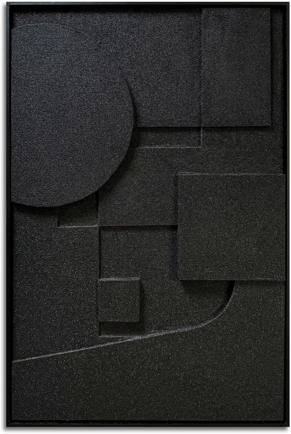 Slyart Black Textured Wall Art - Handmade 3D Abstract Relief Painting | Framed Vertical Art 24x36 Inch