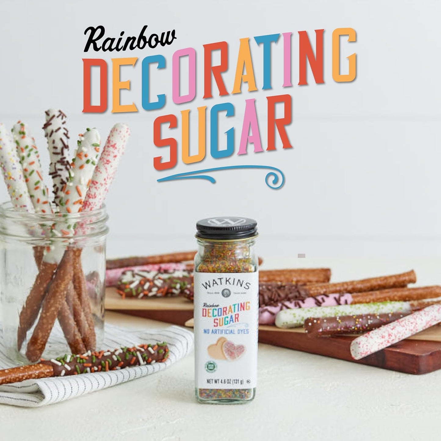 Watkins Rainbow Decorating Sugar - Non-GMO, 4.6 Ounce | Pack of 3 for Vibrant Baking