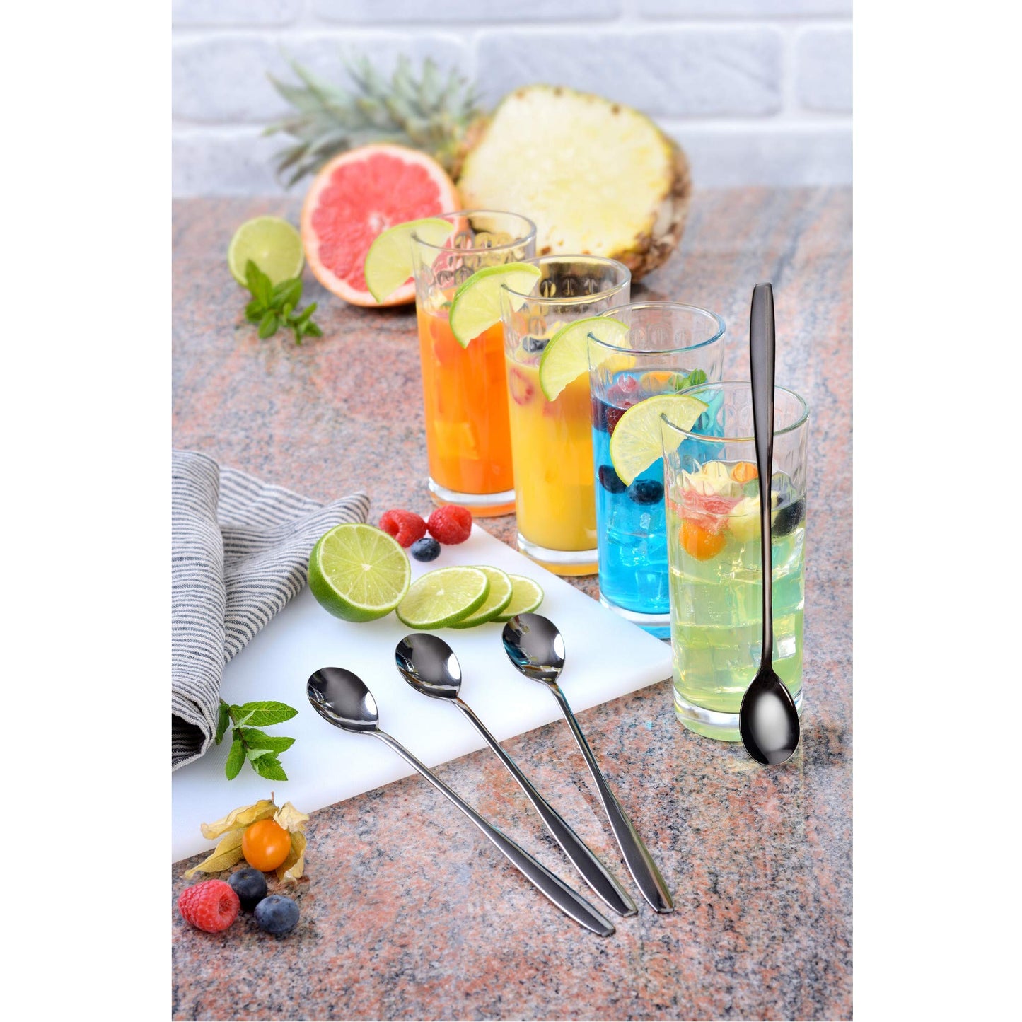 GRÄWE Long Handle Iced Tea Spoon, Coffee Spoon, Ice Cream Spoon, Spoons for desserts, Stainless Steel, Cocktail Stirring Spoons, Set of 6, Dishwasher Safe, Black