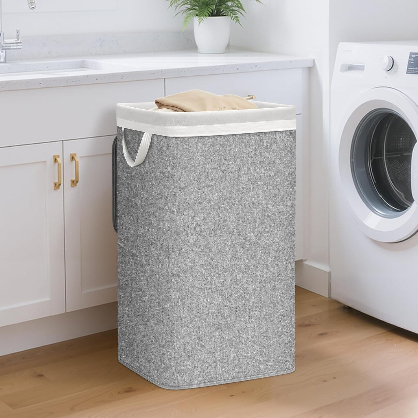 Storage Maniac Metal Frame Laundry Hamper - 90L Tall Basket with Lid & Removable Bag | Gray
