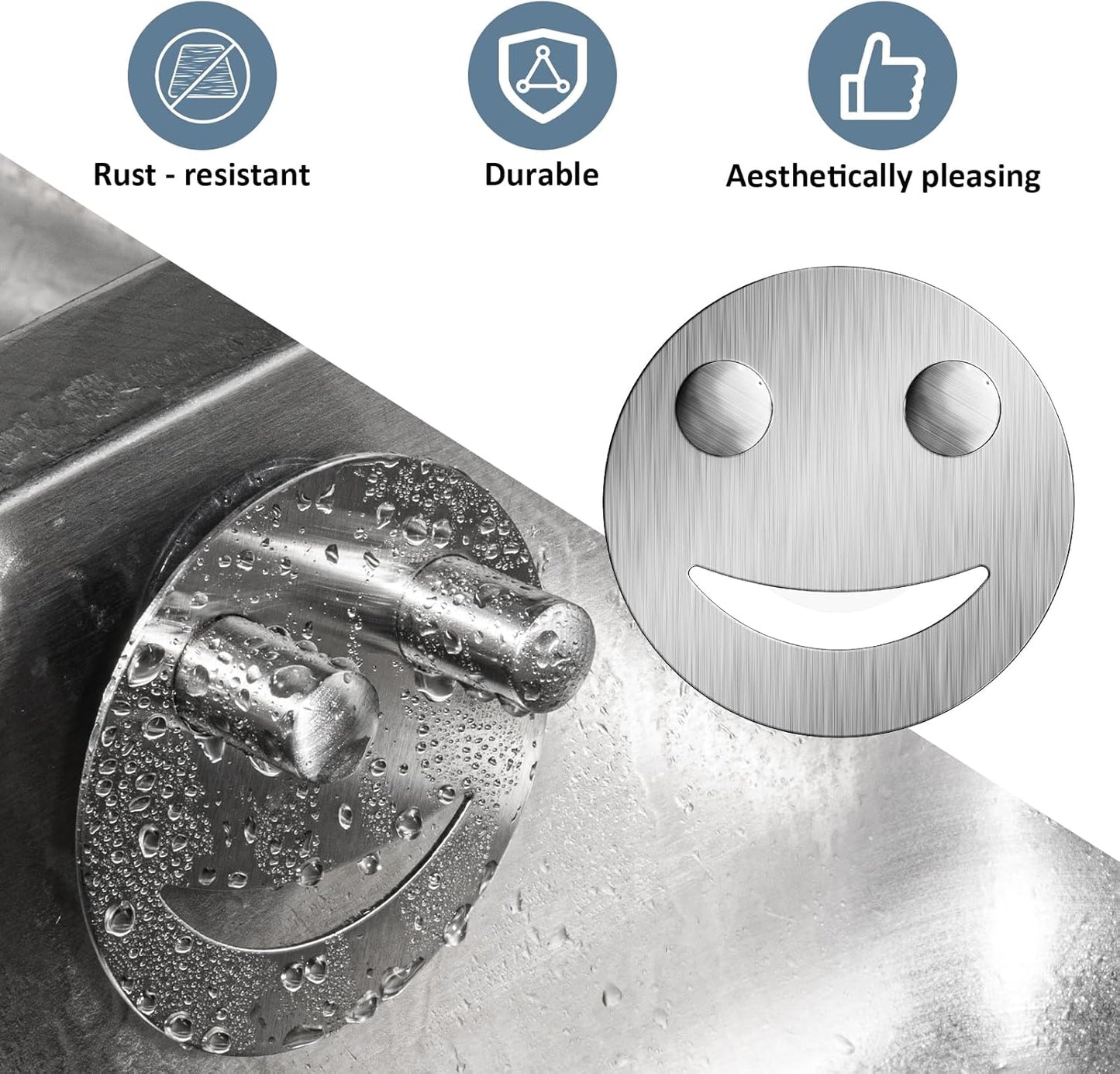 Yoshiky Stainless Steel Smiley Face Dish Sponge Holder - Silver Sink Caddy Organizer with Suction Cup for Kitchen