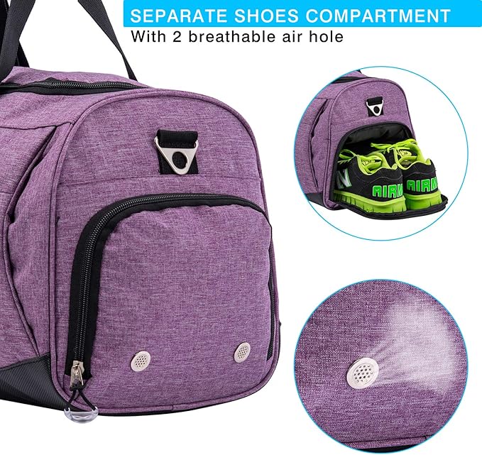 Kuston Sports Gym Bag with Shoes Compartment &Wet Pocket Gym Duffel Bag Overnight Bag for Men and Women