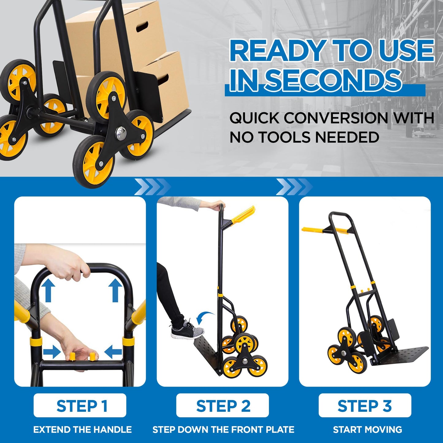 Mount-It! Stair Climbing Dolly for Moving, Heavy-Duty Hand Truck for Stairs with 6 Wheels, Folding Stair Climber Cart with Telescoping Handle, 330 lb Flat / 265 lb Stair Capacity