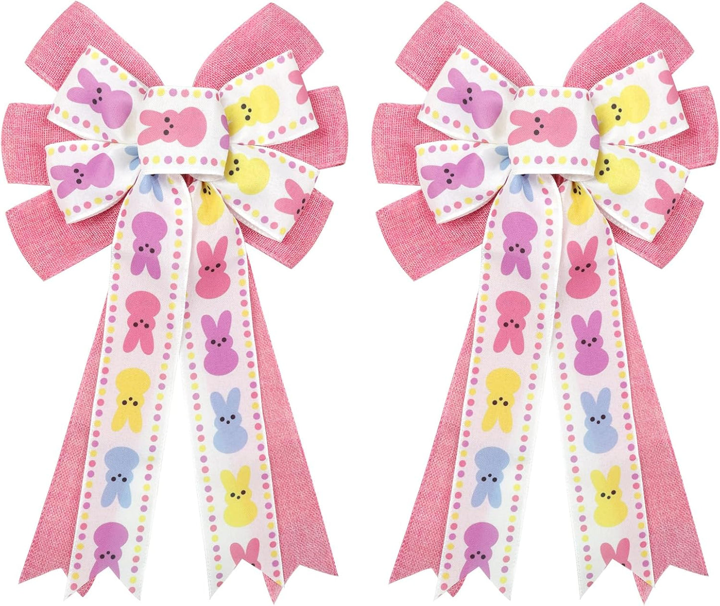 Yuubin Easter Bows - 2 Pcs Large 12x20 Inch Spring Decor with Bunny for Wreaths & Baskets