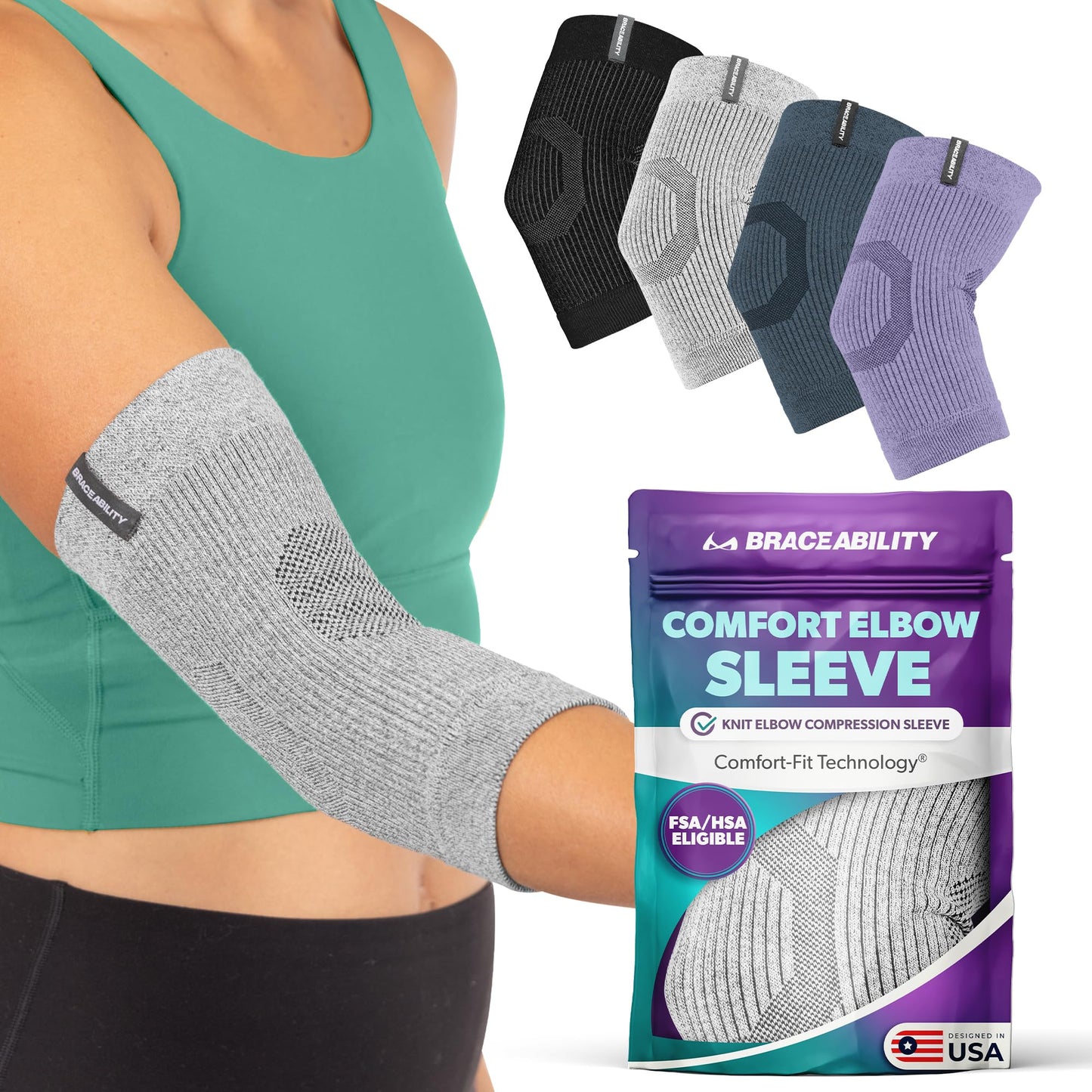 BraceAbility Elbow Compression Sleeve for Bursitis - Olecranon Elbow Brace for Tendonitis, Tennis Elbow, Golfers Elbow, Arthritis, Elbow Pain Relief Arm Sleeve for Women and Men (M - Gray)