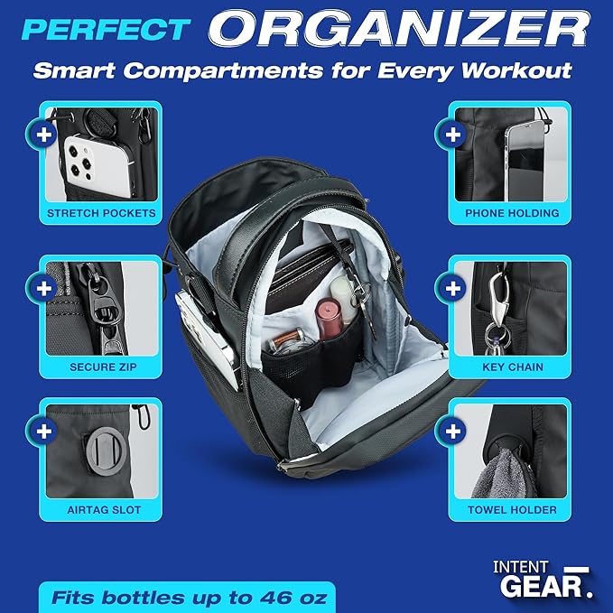 Magnetic Gym Bag with Magnetic Phone Holder for Gym Members - Strong Magnet Attaches to Gym Equipment - Holds Water Bottle, Smartphone & Gear - Gym Must Haves for Influencer Videos
