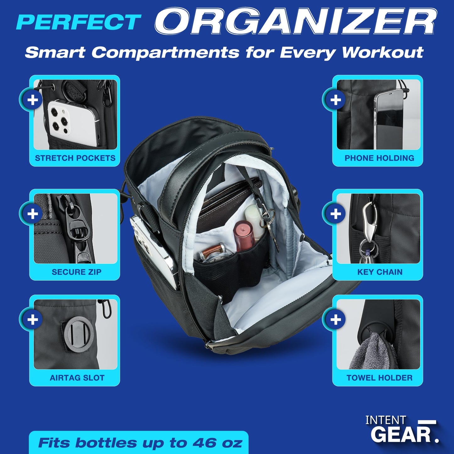 Magnetic Gym Bag with Magnetic Phone Holder for Sports Lovers - Strong Magnet Attaches to Exercise Equipment - Holds Water Bottle, Smartphone & Gear - Gym Must Haves for Influencer Videos
