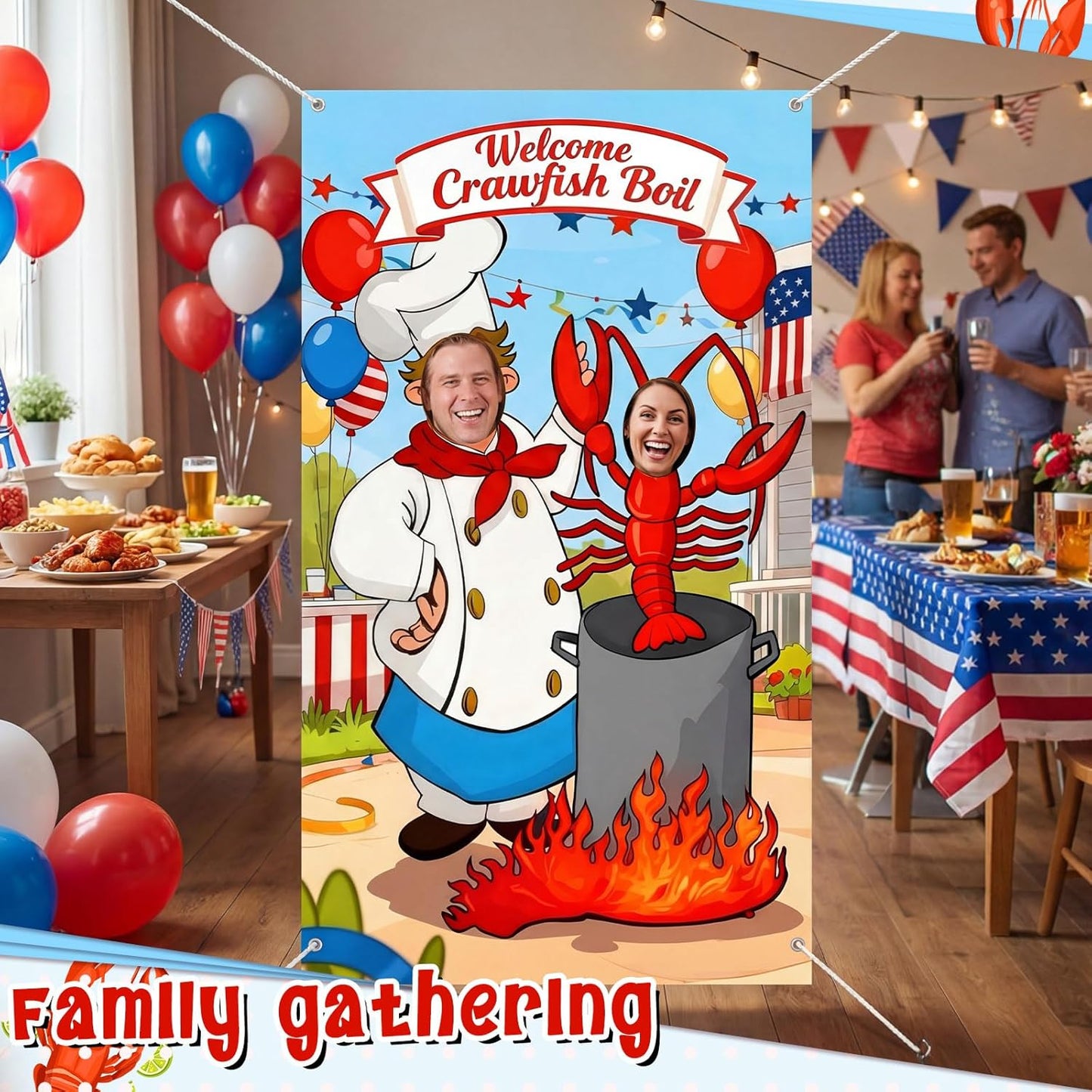 Baquler 6 3.6 Crawfish Boil Party Photo Prop x ft Crawfish Party Decoration Supplies Lobster Theme Selfie Backdrop