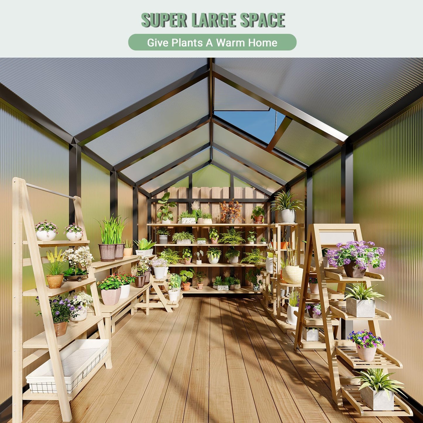 GarveeHome 6X8 FT Greenhouse, Walk-in Greenhouse Kit with Aluminum Frame, Polycarbonate Panels, Adjustable Roof Vent, Sliding Door, Secure Lock for Outside Garden, Patio, Backyard