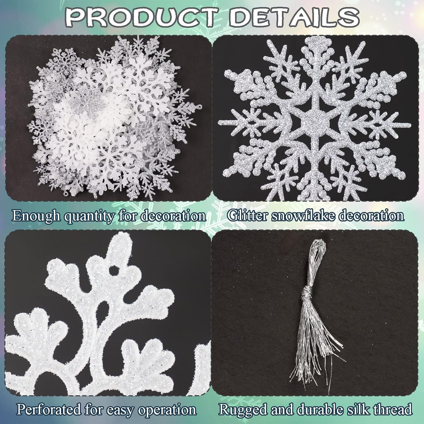 Skiennix Christmas Snowflake Ornaments - 36Pcs Glittering Plastic Hanging Decor for Winter Wonderland