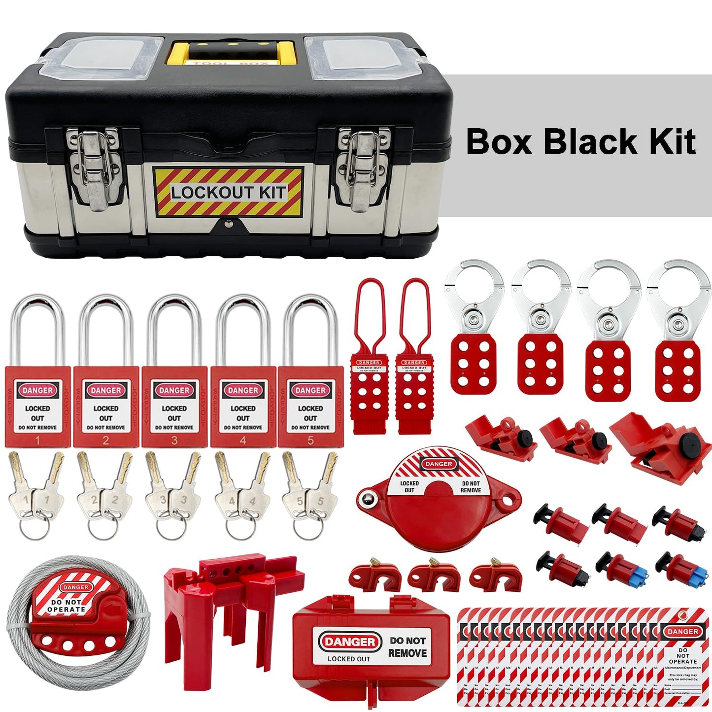 SAFBY 2-in-1 Lockout Tagout (Loto) Kits–Complete OSHA Safety Group Lock Out Hasps, Tag Out Clamp-On Circuit Breaker Lockout for Universal Multi- Pole Breaker Electrical Kits Station (2 Kits in 1)