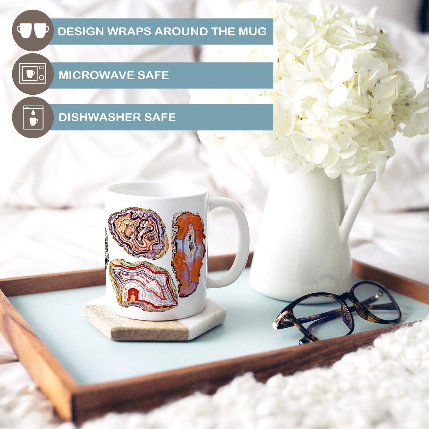 Agate Geode Slice Watercolor Ceramic Coffee Mug, 11 or 15 oz