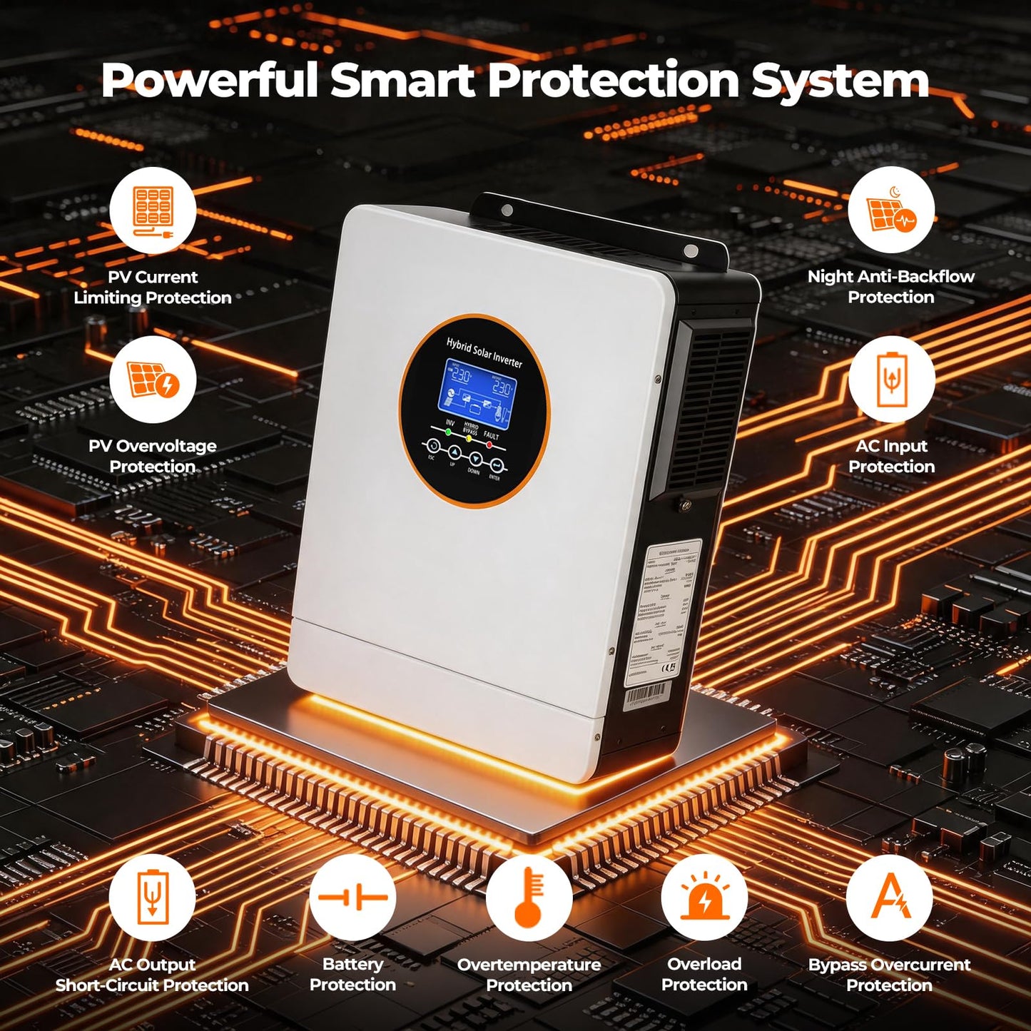 AuraSolar Hybrid Solar Inverter, 3000W 24V DC to 120V AC Pure Sine Wave Power Inverter, 80A MPPT Solar Charge Controller, for Off-Grid Home RV, Supports Battery-Less or Lead Acid/Lithium Battery