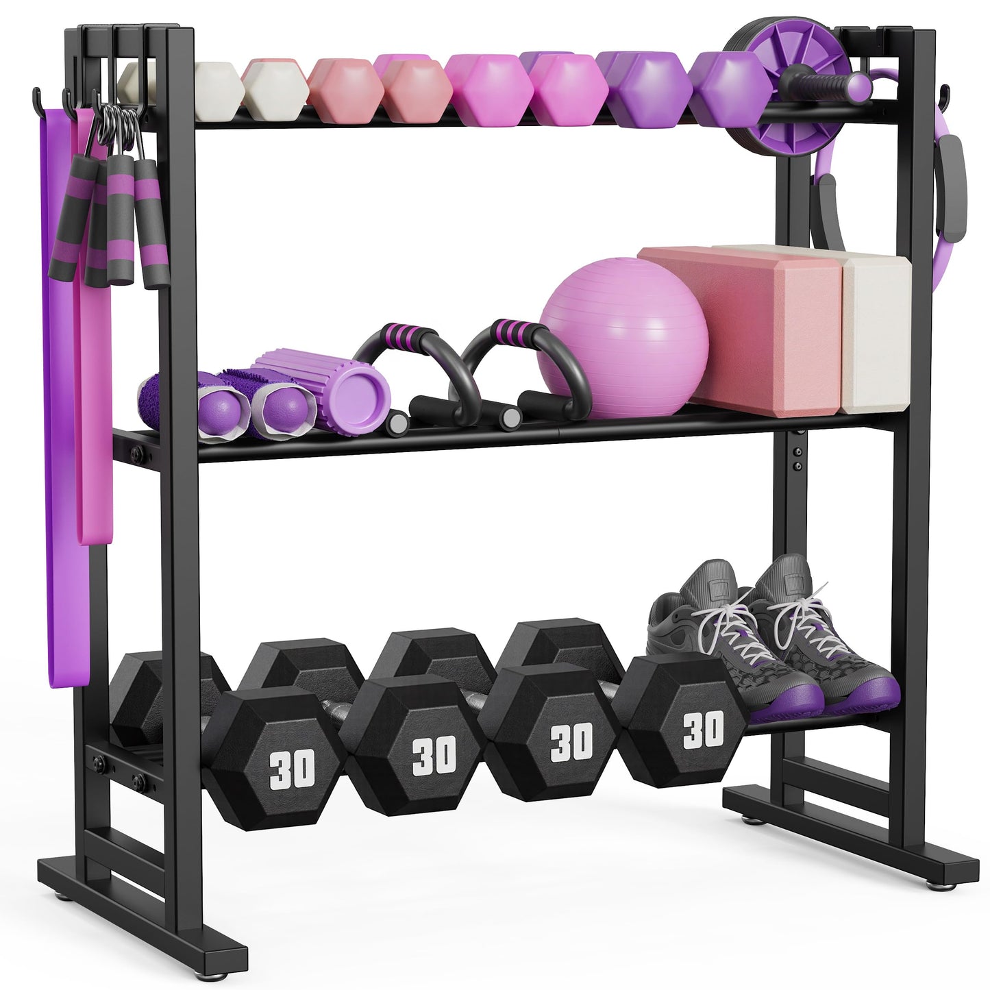 niffgaff 3 Tier Adjustable Dumbbell Rack, Weight Rack for Home Gym, 450 lb Capacity with Extra Storage Hooks