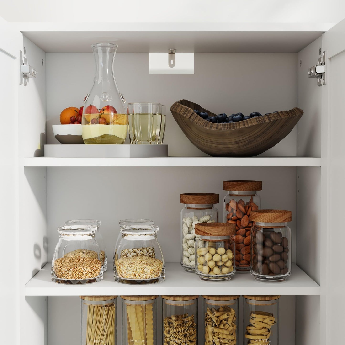 2 Door Tall Kitchen Pantry Storage, Collection Food Free Standing Wooden Storage Cabinet with 2 Drawers and Adjustable Shelves, Modern Farmhouse Versatile Storage for Kitchen, Dining Room (White)