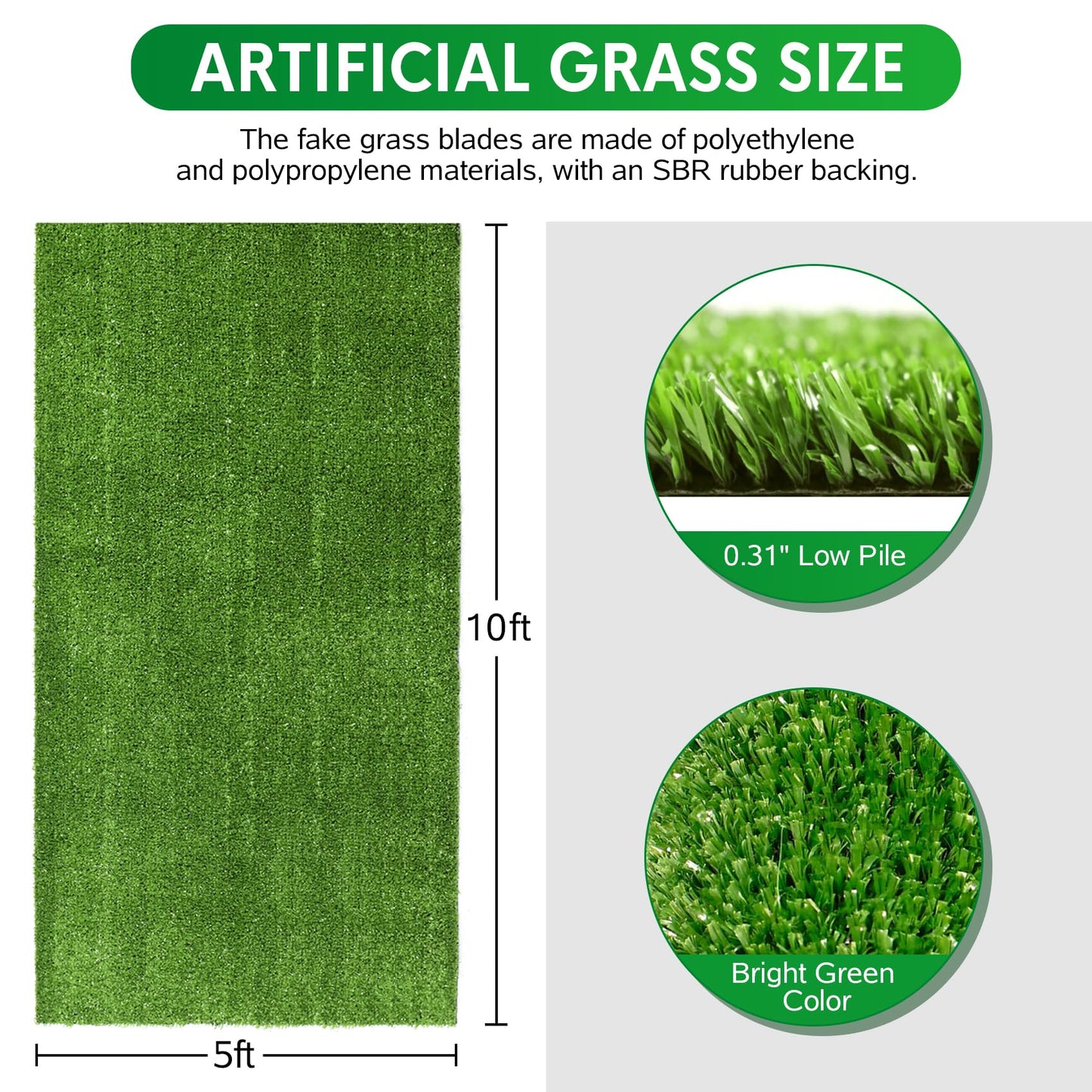 XLX TURF Artificial Grass Outdoor Runner Rug - 5FT x 10FT Fake Grass Carpet Low Pile Turf for Balcony Dogs Kids Playground - Pets Friendly