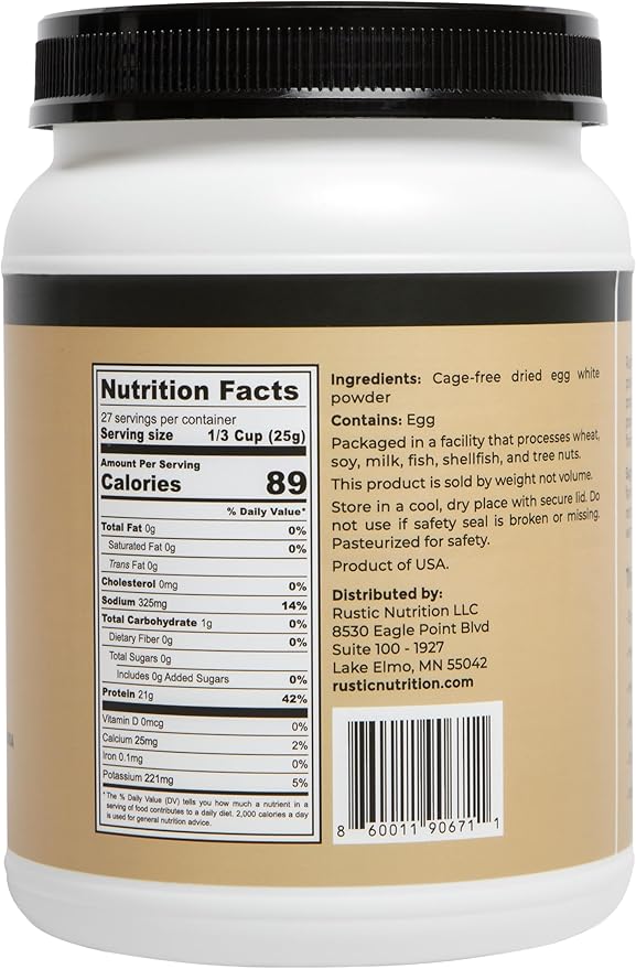 Cage-Free Egg White Protein Powder, USA-Sourced, 21g Protein, 0g Fat, 0g Sugar, 0g Cholesterol (Unflavored, 24 Oz)