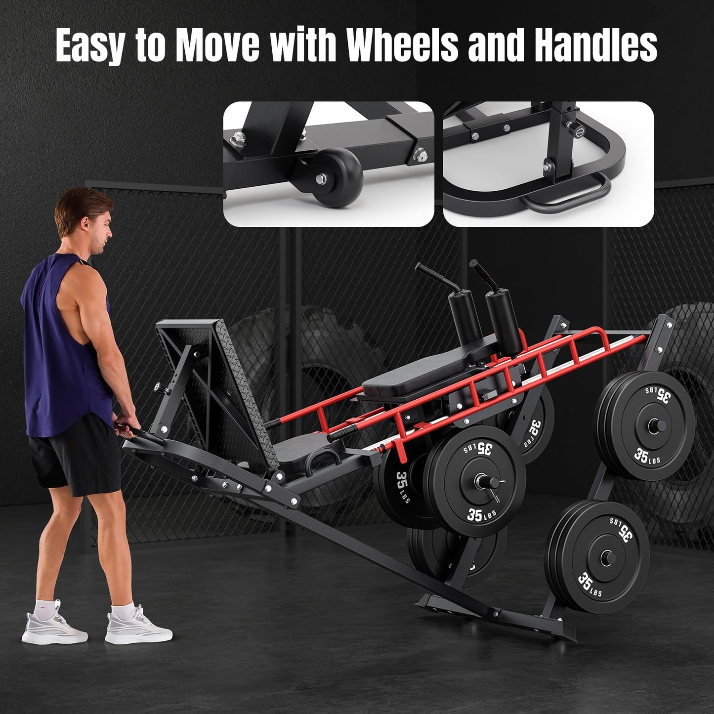 Dripex Leg Press Machine, Hack Squat Machine, Professional Leg Press Machines for Home Gym with 4 Weight Plate Storage Holders, Transport Wheels for Full Lower Body Workout-Weight Plates Not Included