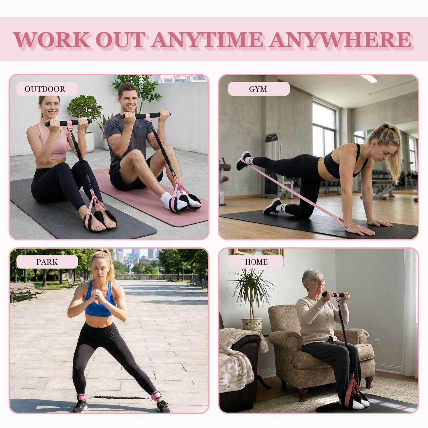HIMSPORNER Adjustable Pedal Resistance Band with Handle, Ankle Resistance Bands with Cuffs, Figure 8 Resistance Band, Exercise Equipment for Waist, Arm, Core/ABS, Leg, Physical Therapy, Yoga, Pilates