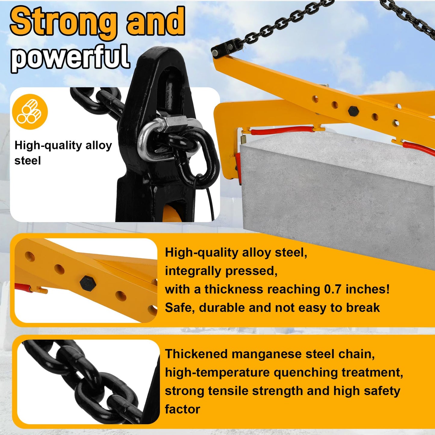 1763 Ibs Heavy-Duty Granite Slab Lifting Clamp, Anti-slip Stone Block Lifter Clamp, Adjustable 14“ -35” Opening - Ideal Vertical Transport Tool for Granite, Concrete, Marble, and Slate