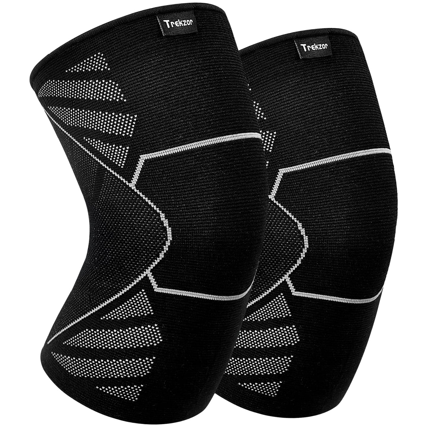 Trekzor Knee Brace for Women and Men, Knee Compression Sleeve for Running, Gum, Hiking, and Workout, Knee Brace For Arthritis Pain, Knee Pain, and Support (Pair, Black, Large)