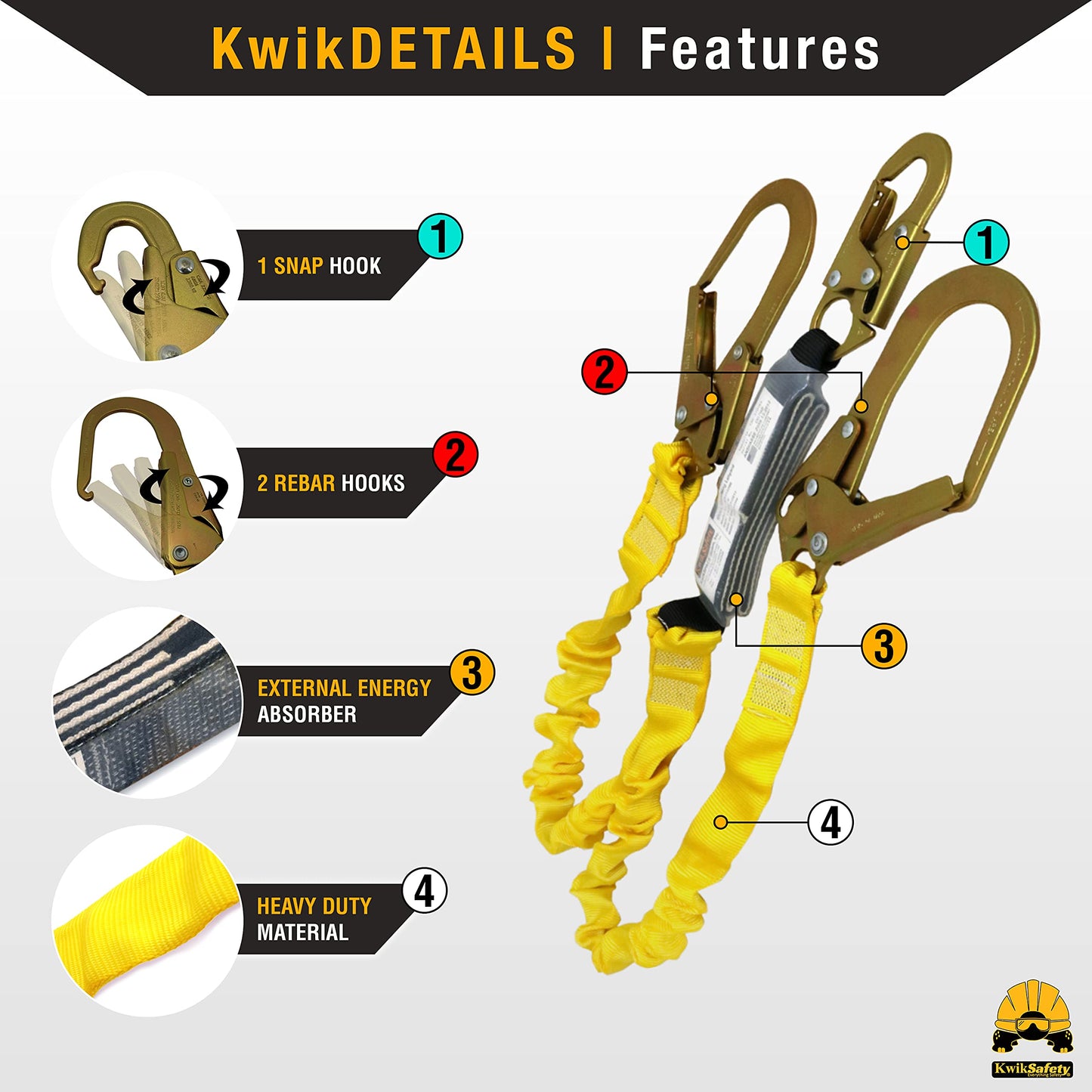 KwikSafety - Charlotte, NC - Python [KIT] Safety Lanyard + Safety Harness & Anchor/OSHA ANSI Fall Protection External Shock Absorber Construction Arborist Roofing Snap Rebar Hook Connector