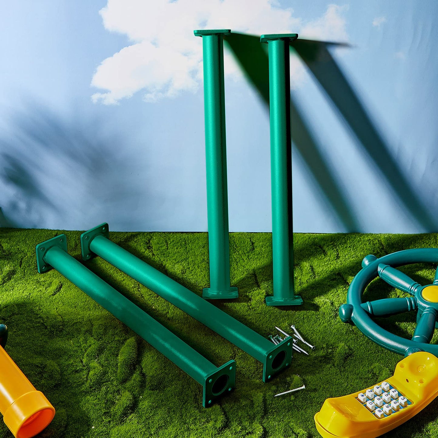 Dunzy 6 Pack 16.5 Inch Monkey Bars Playground Ladder Rungs Monkey Bar Kit Playground Accessories Ladder Rungs Swing Set Grab Handles for Kids Backyard Outdoor Indoor Jungle Climbing(16.5 Inch,Green)