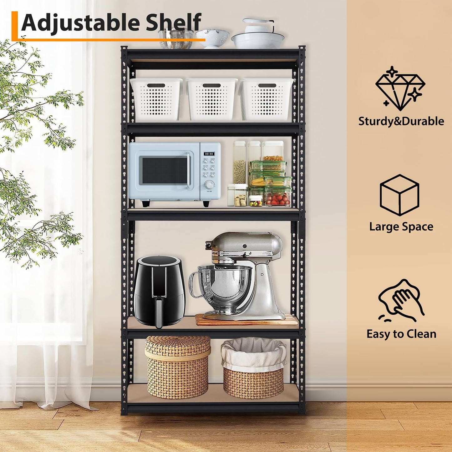 Garvee 5-Tier Heavy Duty Storage Shelves with 2000 LBS Capacity, Adjustable Metal Shelving Rack for Garage, Kitchen, Pantry, Basement, Bathroom, Laundry Room Organization, 48" D x 24" W x 71" H