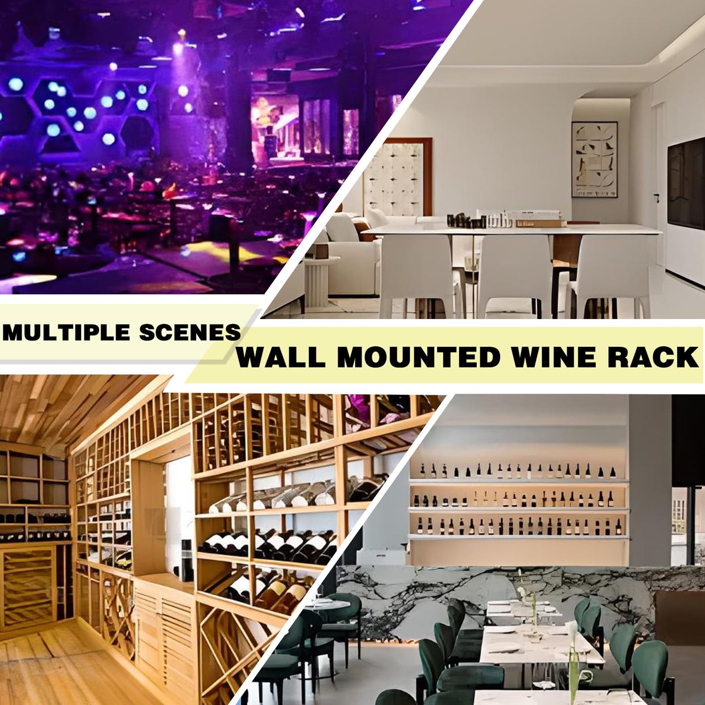 amhricho Wine Rack Wall Mounted with LED Lights, 3 Tier Metal Liquor Floating Display Shelves, with Wine Glass Rack, Iron & Wood Industrial Wall Wine Rack, for Bar, Kitchen, Cafe (Black, 39.4in)