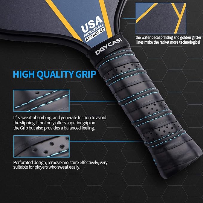 YC DGYCASI Pickleball Paddles Set of 4, USAPA Approved Pickleball Set, 4 Carbon Fiber Pickleball Rackets, 3 Outdoor Balls, 3 Indoor Balls, 4 Replacement Grip, 1 Bag for Women and Men