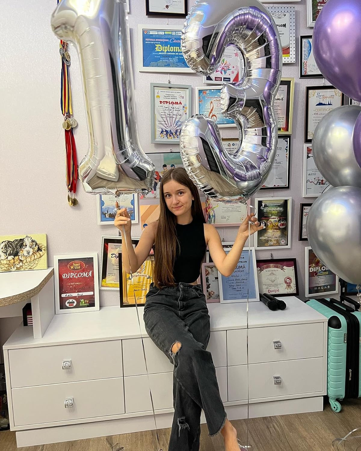 Silver Number 13 Balloon - 40 Inch Metallic Birthday Decoration for Kids' 13th Party