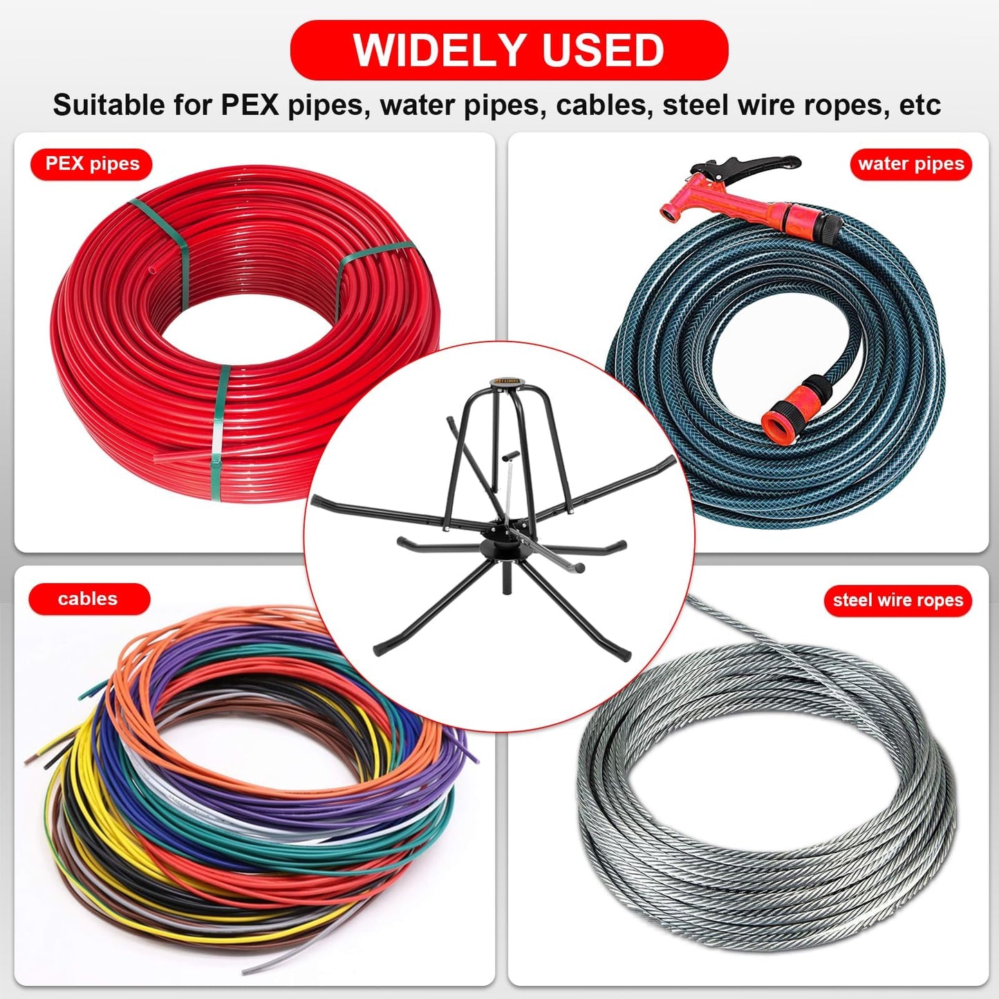 FEIMIRE Heavy Duty PEX Piping Uncoiler for 3/8'' to 1'' Pex Tubing, Multi-function Foldable Pipe Dispenser, Potable Water PEX Tubing Decoiler Maximum Load of 440 Pounds (55'')