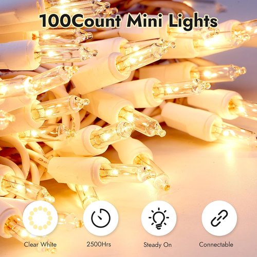 Dirnun Christmas Lights - 100 Count Clear White Incandescent String Lights | UL Certified for Indoor & Outdoor Use
