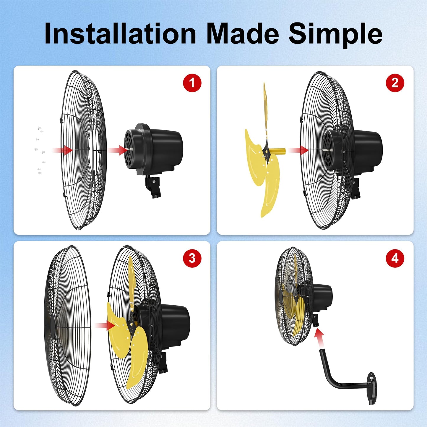 20 Inch Wall Mount Fan,7200 CFM Industrial Fan with 90° Oscillation,3 Speeds,Poweful Motor,Adjustable Tilt,High Velocity Fans for Garage,Shop,Patio,Factory,Gym,Porch,Outdoor,Indoor