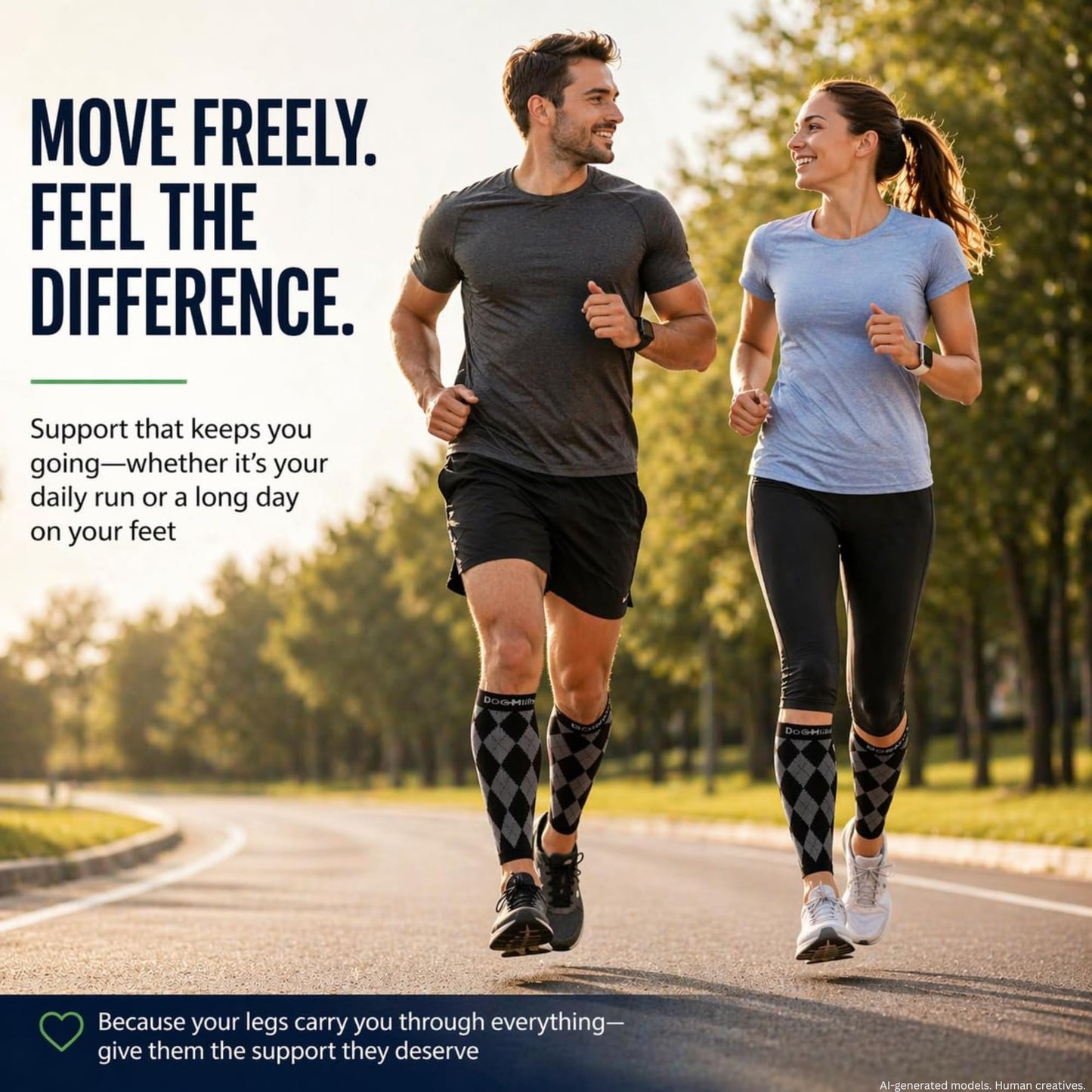 Doc Miller Calf Compression Sleeve 20–30 mmHg – Footless Socks for Circulation, Calf Support, Leg Pain Relief, Shin Splints & Varicose Veins, Men & Women, Running, Nurses, Travel (Argyle, 1 Pair)