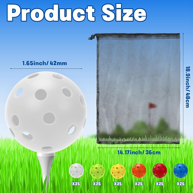 Coopay 72/150/300 Pack Practice Golf Balls, 42mm Plastic Golf Training Balls with a Drawstring Bag Hollow Sports for Swing Practice Driving Range Backyard Home Indoor Outdoor Use