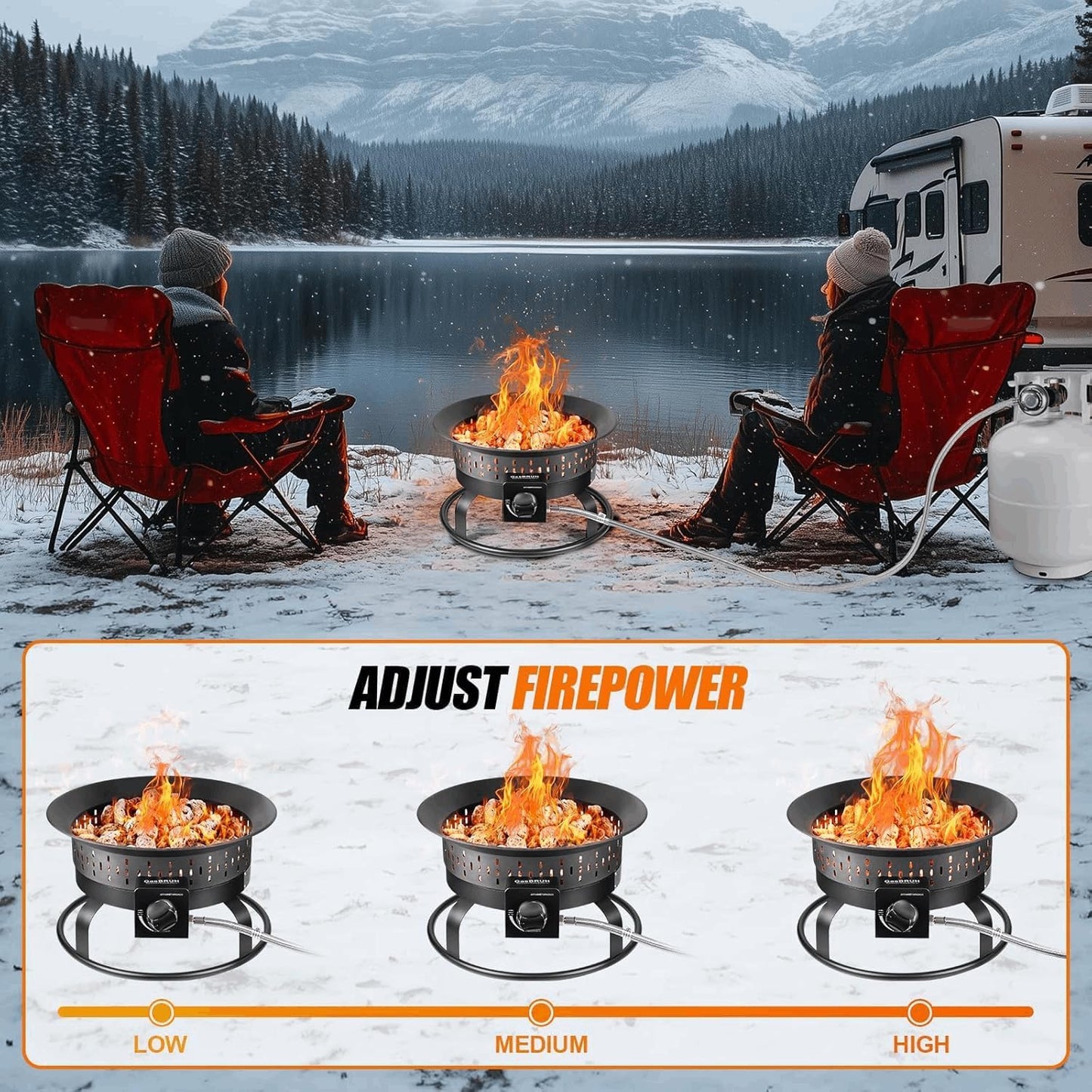 GasBRUH 19″ Outdoor Portable Propane Fire Pit with Grill Grate, Cover&Carry Kit,60,000 BTU Camping Propane Firepit,Smokeless Gas Firebowl, Portable Gas Fire Pit for Outside Patio,Camping,RV
