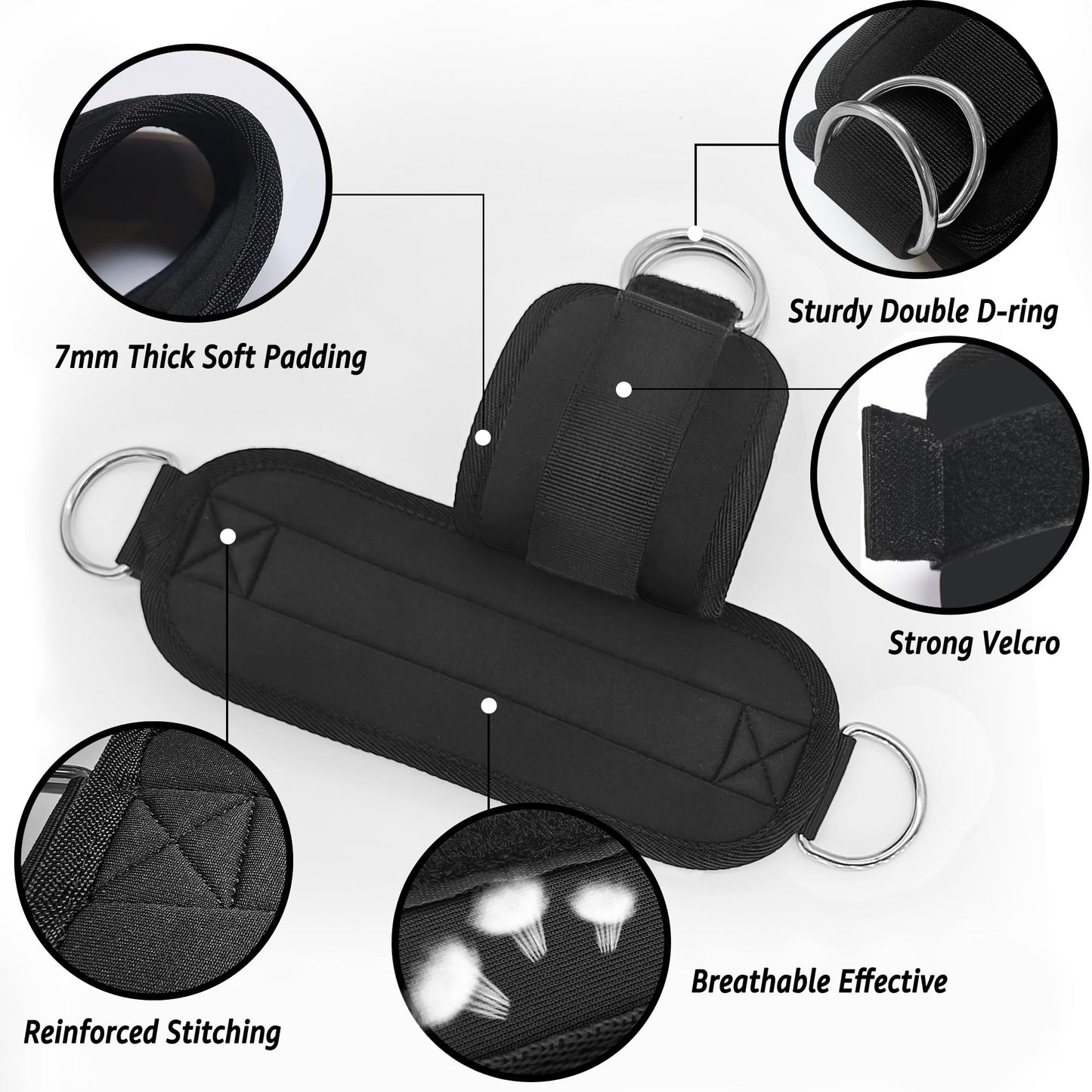 Anemeeoke Fitness Ankle Straps for Cable Machine, Kickbacks Glute Workouts, Lower Body Exercises, Adjustable Leg Straps with Neoprene Padding Men Women(Black)
