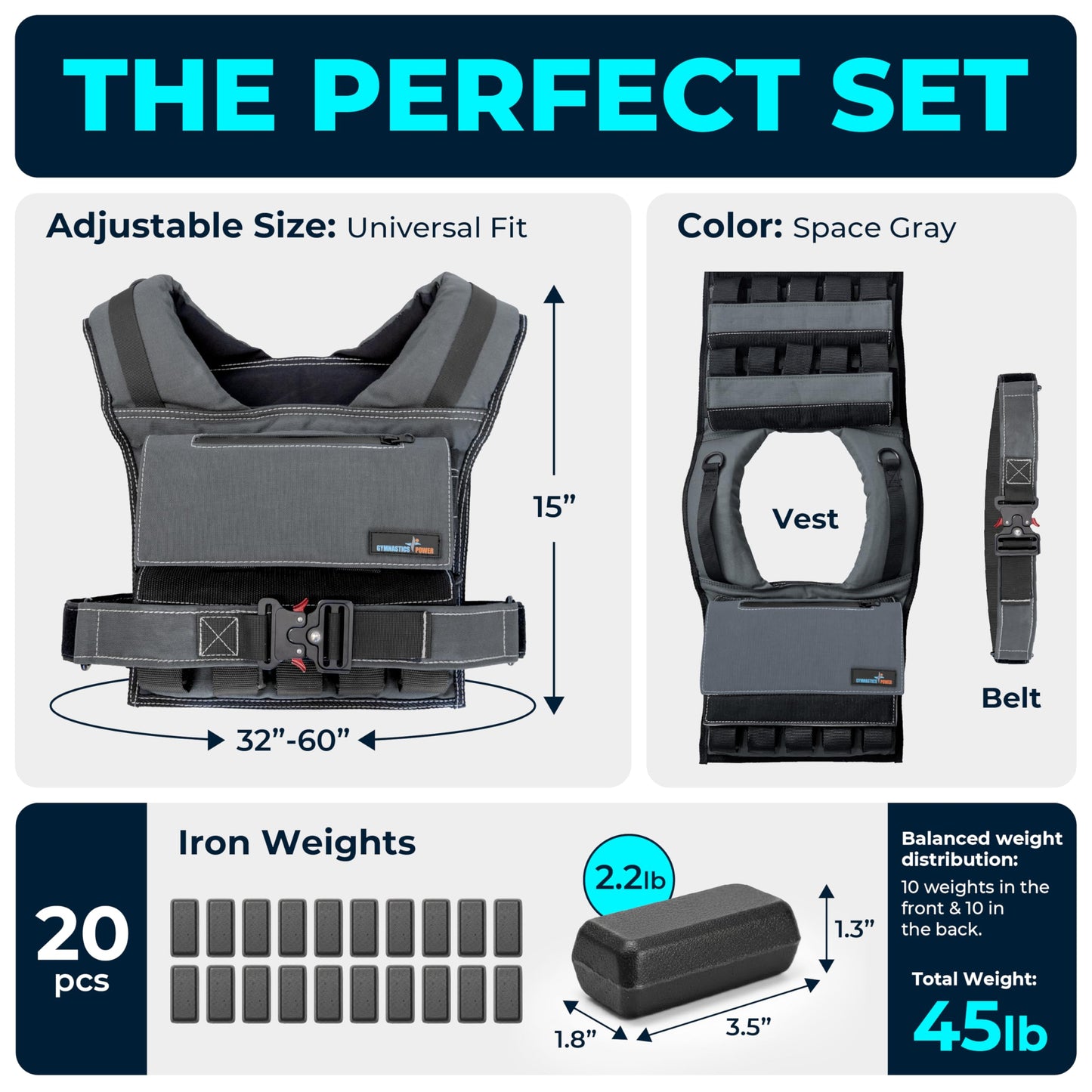 Gymnastics Power Weighted Vest Adjustable for Men and Women – Workout Weight Training Vest for Fitness, Running, Strength, Exercise & Cross Training