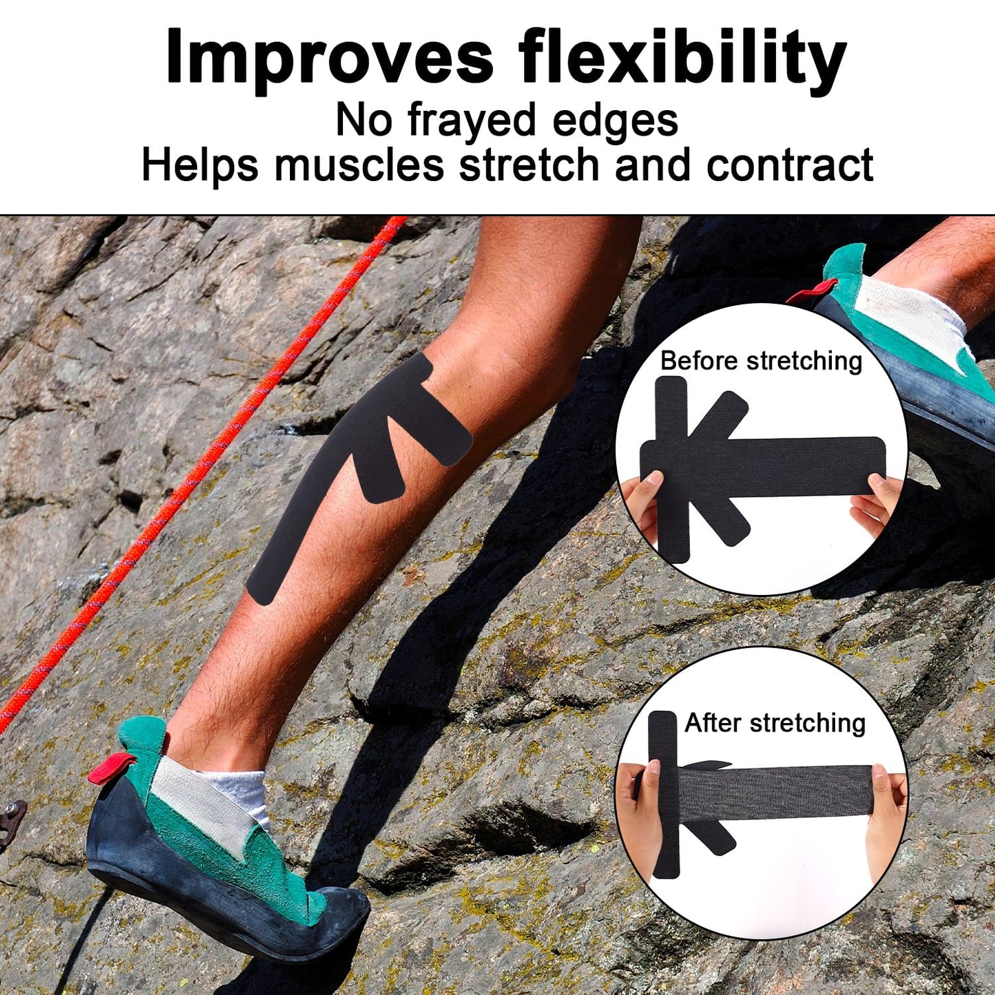 12pcs Precut Kinesiology Tapes for Calf Muscles, Waterproof & Breathable Athletic Calf Support Strips Tape Elastic Sports Tape Stickers for Swelling Muscle Recovery (Black)