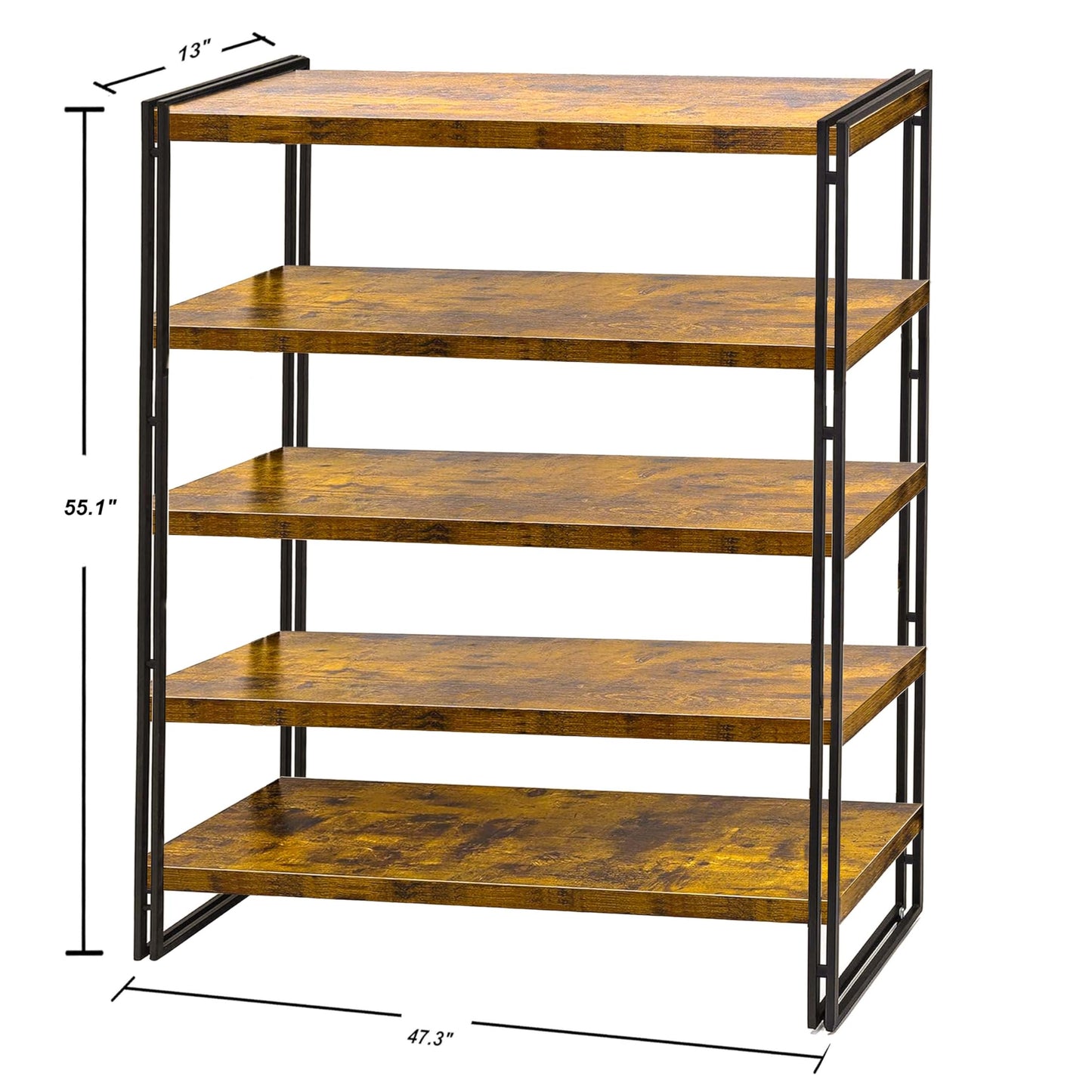 HIBOAT 47" 5-Tier Bookshelf Rustic Wood and Metal Industrial Bookshelf for Home Office, Bedroom, Kitchen, Bathroom (Rustic Brown, 5-Tier)