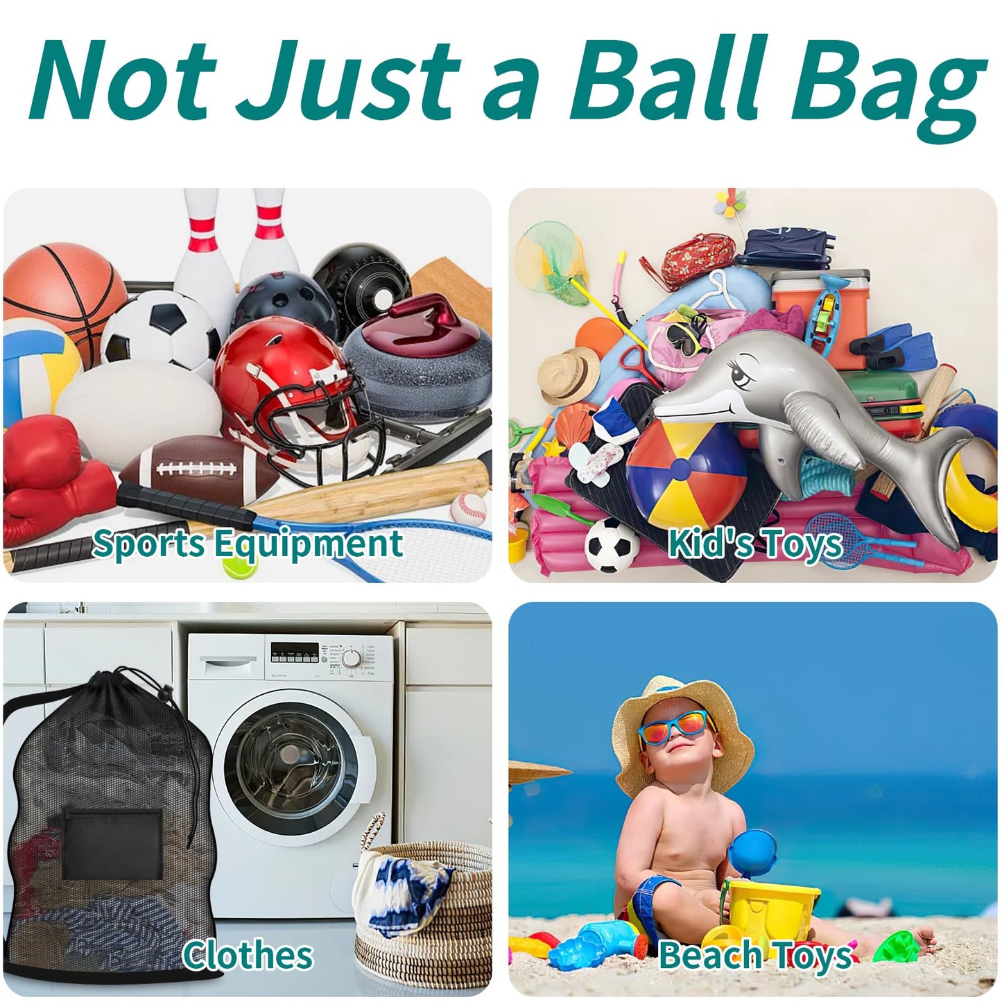 Extra Large Sports Ball Bag, Heavy Duty Breathable Mesh Storage Bag, 40" x 30" Hold 10-12 Soccer Basketball Football, Adjustable Shoulder Strap, Ideal for Coaches, Team, Swimming Gear (Zipper Pocket)