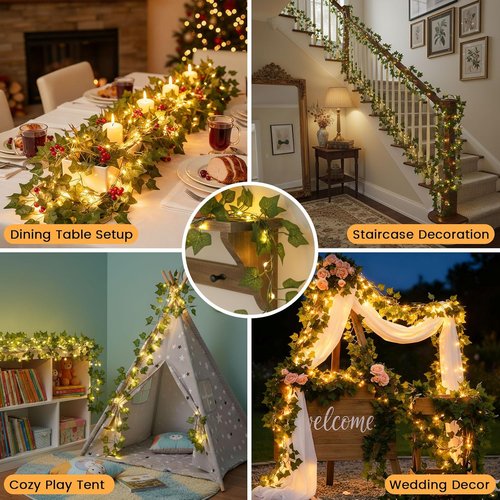DomeStar 40Ft LED Fairy Lights with Vines - Remote-Controlled Curtain String Lights for Indoor/Outdoor Decor