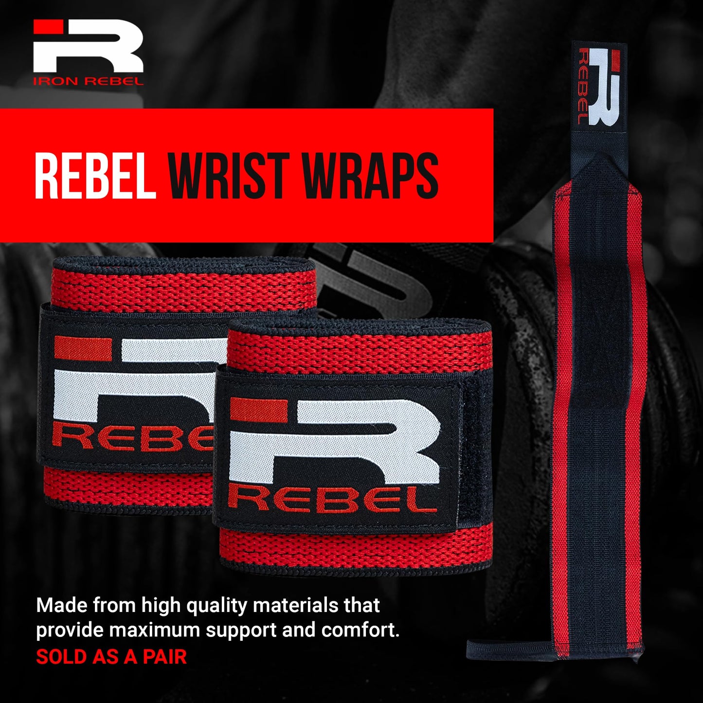 Iron Rebel Wrist Wraps - Flexible wrist support for weightlifting Straps for Men & Women - Comfortable & Durable Wrist Wraps for Everyday Lifting (Pair)